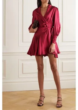 Zimmermann Silk Wrap Mini Dress in Burgundy Size 6 for rent on The Volte - image 1