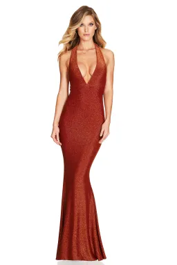 Nookie Fame Halter Gown Rust Brown Size 12 for rent on The Volte - image 1