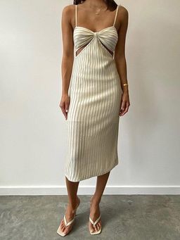 Suboo Adele Knit Cut Out Midi Dress Cream Size 8 for rent on The Volte - image 1