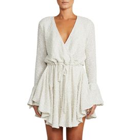 Shona Joy Aimee Frill Cuff Drawstring Mini Dress Cream Size 6  for rent on The Volte - image 2