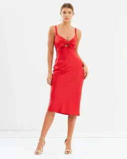 Shona Joy Adonis Tie Front Bias Slip Midi Dress Red Size 10 for rent on The Volte - image 2