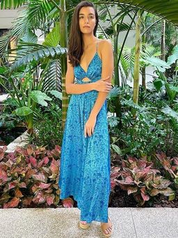 Scanlan Theodore Silk Tropical Strappy Dress Blue Size 8  for rent on The Volte - image 3