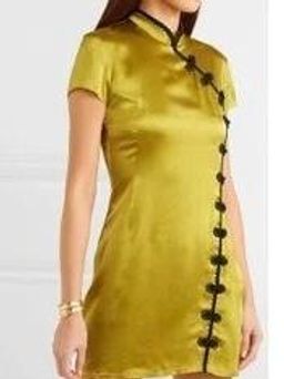 De La Vali Suki Dress - Chartreuse Silk Mini - Size 10 for rent on The Volte - image 2