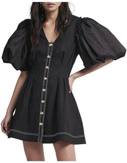 Aje Quietude Puff Sleeved Linen Mini Dress Black Size 8 for rent on The Volte - image 3