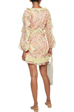 Zimmermann Goldie Spliced Cutout Ruffled Linen Mini Dress Floral Size 2 / Au 12 for rent on The Volte - image 2