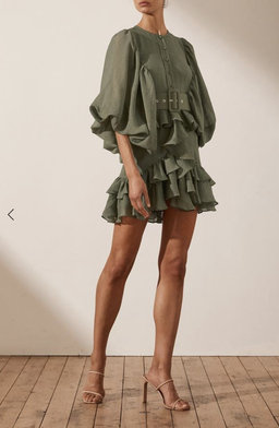 Shona Joy Charlotte Plunged Draped Mini Dress Khaki Size 8 for rent on The Volte - image 3