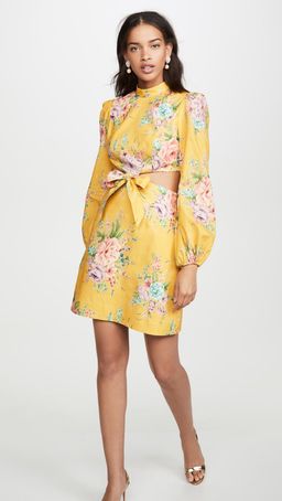 Zimmermann  Zinnia Bow Cut Out Short Dress Yellow Size 6 for rent on The Volte - image 1