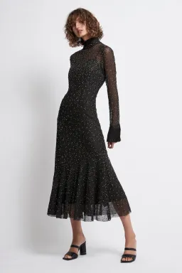 Aje Rebellion Embellished Frill Midi Dress Onyx Size 8 for rent on The Volte - image 1