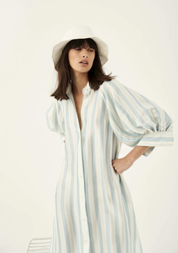 Oroton Silk Stripe Midi Dress with Matching Silk Belt Print Size 8 for rent on The Volte - image 2