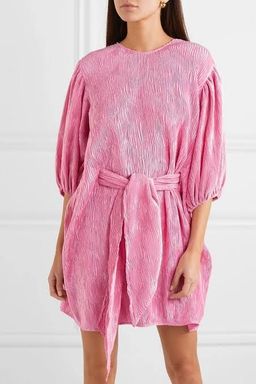 Ganni Belted Plisse Satin Mini Dress Size 12  for rent on The Volte - image 1