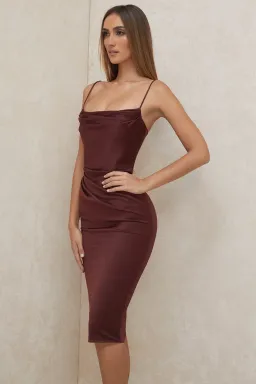 House of CB Anja Satin Corset Midi Dress Brown Size 8 for rent on The Volte - image 3