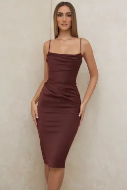 House of CB Anja Satin Corset Midi Dress Brown Size 8 for rent on The Volte - image 1
