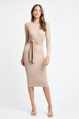 Kookai Sadie Crew Neck Belted Dress Natural Size 1 for rent on The Volte - image 1