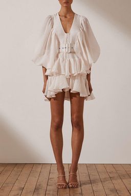 Shona Joy  Charlotte Plunged Draped  Mini Dress White Size 6 for rent on The Volte - image 1