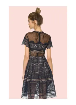 Self Portrait Felicia Embroided Midi Dress Navy Size 6 for rent on The Volte - image 3