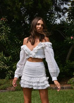 Mackenziemode Lavender Top And In The Clouds Skirt Set White Size 6 for rent on The Volte - image 1