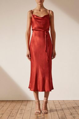 Shona Joy La Lune Bias Cowl Midi Dress Dark Red Size 8 for rent on The Volte - image 1