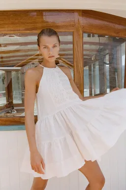 Shona Joy Margaux Linen Sleeveless Tuxedo Mini Dress Ecru Size 8 for rent on The Volte - image 3