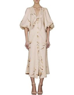 Shona Joy Sundance Tie Front Bias Midi Dress Tan Size 10 for rent on The Volte - image 1