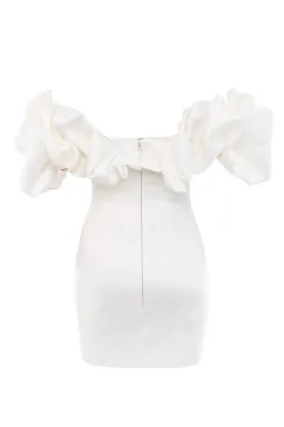 House of CB Selena Ivory Satin Ruffle Strapless Mini Dress White Size M / Au 10 for rent on The Volte - image 6