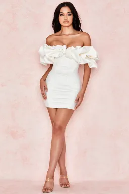 House of CB Selena Ivory Satin Ruffle Strapless Mini Dress White Size M / Au 10 for rent on The Volte - image 1