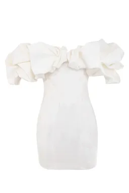 House of CB Selena Ivory Satin Ruffle Strapless Mini Dress White Size M / Au 10 for rent on The Volte - image 4