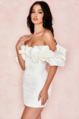 House of CB Selena Ivory Satin Ruffle Strapless Mini Dress White Size M / Au 10 for rent on The Volte - image 2