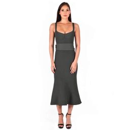 Scanlan Theodore Crepe Knit Bralette Dress Khaki Size 8  for rent on The Volte - image 1