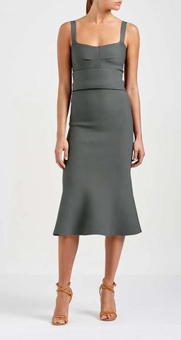 Scanlan Theodore Crepe Knit Bralette Dress Khaki Size 8  for rent on The Volte - image 2