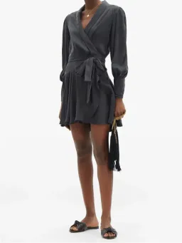 Zimmermann Belted Silk Wrap Mini Dress Black Size 8  for rent on The Volte - image 1