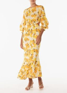 Peony Citrus Hi Neck Cut Out Dress Print Size 10 for rent on The Volte - image 3