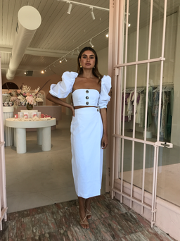 JOSLIN STUDIO HARLOW LINEN WRAP SKIRT & TOP IN OPTICAL WHITE SIZE  for rent on The Volte - image 1