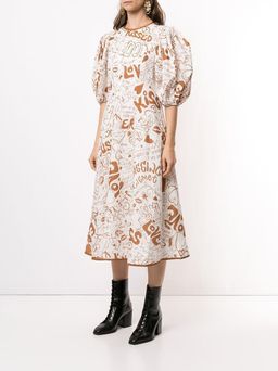 Zimmermann Linen Day Midi Dress Tan Graffiti Print Size 0 / AU 8 for rent on The Volte - image 1