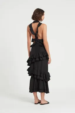 Sir The Label Amaris Ruffle Gown Midi Dress Black Size 4 / AU 14 for rent on The Volte - image 2