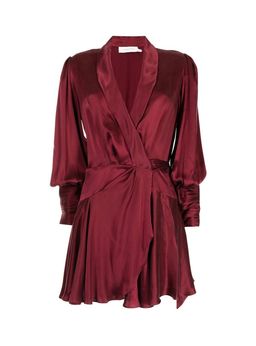 Zimmermann Belted Silk Wrap Mini Dress Berry Red Size 6 for rent on The Volte - image 4