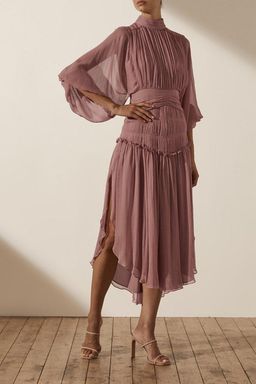 Shona Joy Olympia Long Sleeve Open Back Midi Dress Pink Size 8 for rent on The Volte - image 1