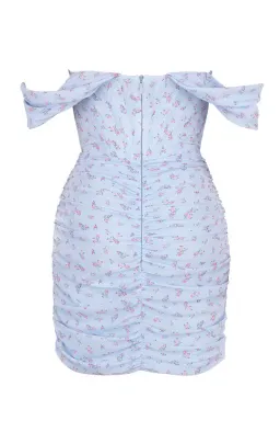 House of CB Luna Draped Corset Mini Dress Blue Floral Size 8 for rent on The Volte - image 6