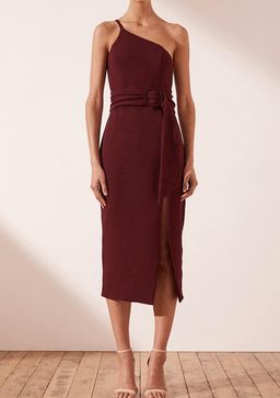 Shona Joy One Shoulder Leg Split Midi Dress Red Size 10 for rent on The Volte - image 1