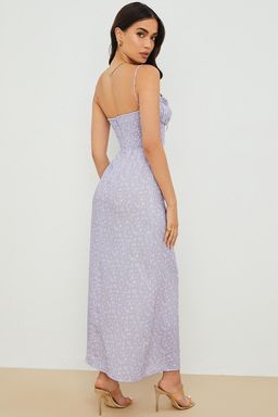  House of CB Janelle Shirred Ankle Maxi Dress Lilac Floral Size 14 for rent on The Volte - image 3