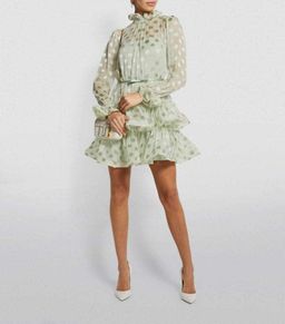Zimmermann Polka Dot Lovestruck Fluted Mini Dress Mint Green Size 0 / AU 8 for rent on The Volte - image 1