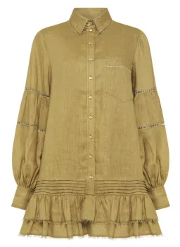 Aje Lotus Shirt Dress in Olive Green - Size 6 for rent on The Volte - image 4