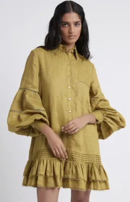Aje Lotus Shirt Dress in Olive Green - Size 6 for rent on The Volte - image 1