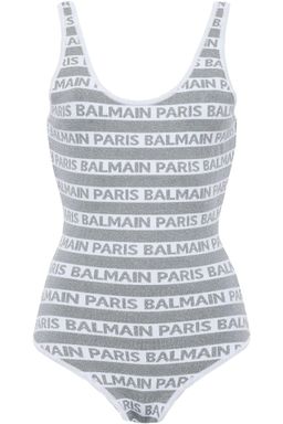 Balmain Metallic Silver Jacquard Logo Bodysuit Size 36 /XS for rent on The Volte - image 3