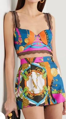 VERSACE Lace-trimmed printed silk-twill bustier top Size 8 for rent on The Volte - image 3