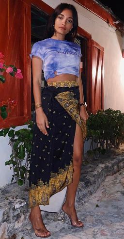 Paco Rabanne Stretch Jersey Wrap Skirt & Lose Yourself Tie Dye Shirt Set Print Size 8 for rent on The Volte - image 3