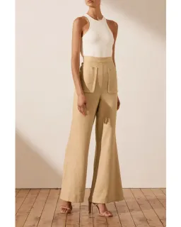 Shona Joy Carmen Linen Flared Pant Beige Size AU 6 for rent on The Volte - image 2