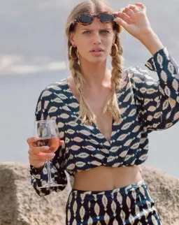 Sir The Label Mila Long Sleeve Silk Wrap Top Arrow Print | AU 10  for rent on The Volte - image 1