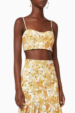 Shona Joy Margarita Linen Fitted Crop Top and Midi Skirt Set Print Size 12 for rent on The Volte - image 2