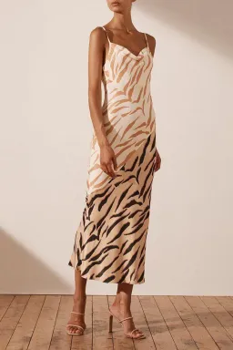 Shona Joy Olson Contrast Bias Cowl Neck Slip Midi Dress Print Size 10 for rent on The Volte - image 1