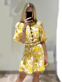Zimmermann Postcard Mini Dress Swirl Floral Yellow Size 8 for rent on The Volte - image 1